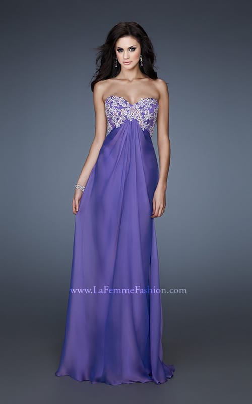 Picture of: Long Strapless Prom Gown with a Beaded Bust in Purple, Style: 17516, Detail Picture 1