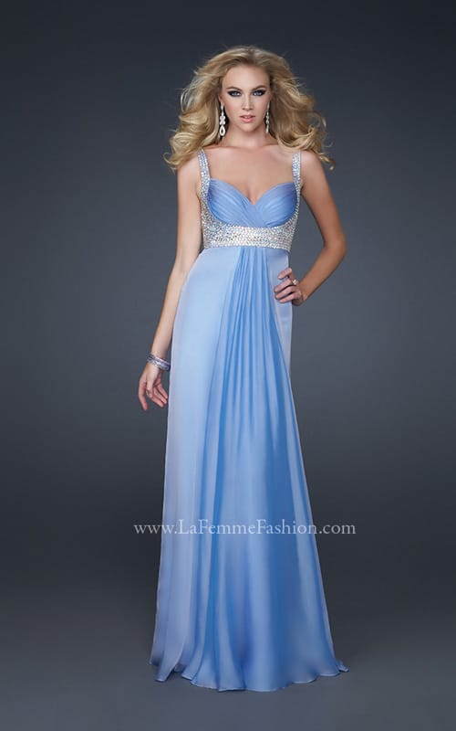 Picture of: Glam Chiffon Prom Gown with Embellished Waistband in Blue, Style: 17543, Detail Picture 1