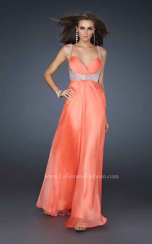 Picture of: Glam Chiffon Prom Gown with Embellished Waistband in Orange, Style: 17543, Detail Picture 2