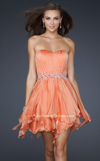 Picture of: Chiffon Cocktail Dress with Beaded Waist and Ruffles in Orange, Style: 17544, Main Picture