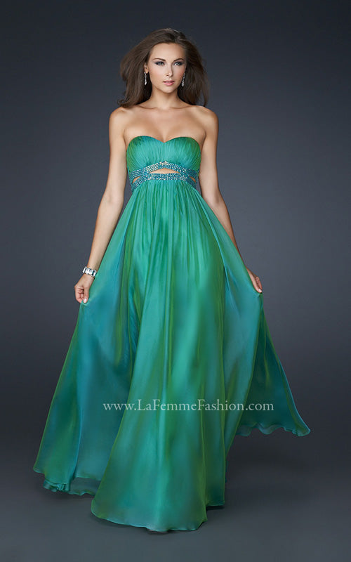 Picture of: Chiffon Prom Dress with Beaded Waist and Pleating in Green, Style: 17546, Main Picture