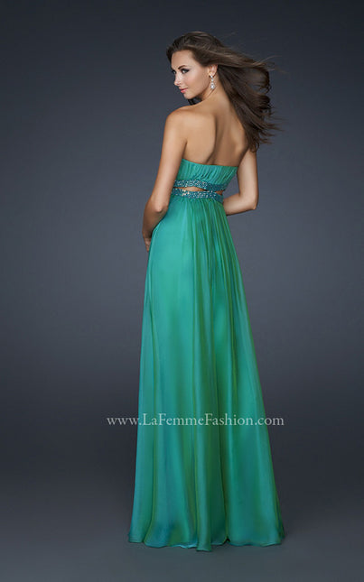Picture of: Chiffon Prom Dress with Beaded Waist and Pleating in Green, Style: 17546, Back Picture