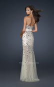 Picture of: Sheer Beaded Prom Dress with Sweetheart Neckline in Silver, Style: 17603, Back Picture