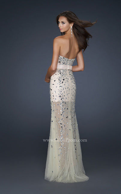 Picture of: Sheer Beaded Prom Dress with Sweetheart Neckline in Silver, Style: 17603, Back Picture