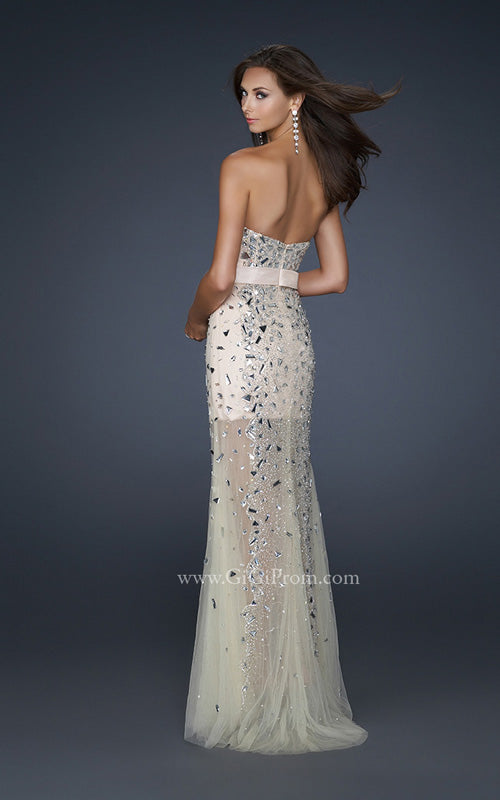 Picture of: Sheer Beaded Prom Dress with Sweetheart Neckline in Silver, Style: 17603, Back Picture