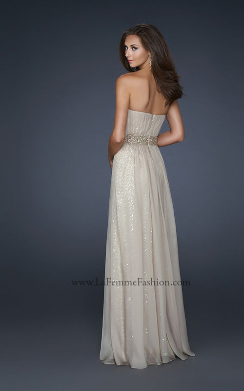 Picture of: Chiffon Prom Gown with Pleats and Beaded Waistband in Nude, Style: 17646, Back Picture