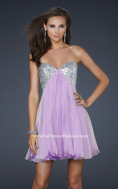 Picture of: Strapless Chiffon Gown with Open Back and Beads in Purple, Style: 17649, Main Picture