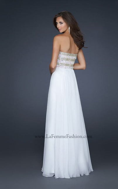 Picture of: Full Length Chiffon Gown with Beaded and Sequined Bust in White Style: 17657, Back Picture