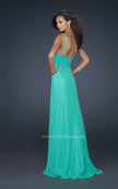 Picture of: Form Fitting Chiffon V Neck Dress with Beaded Bust in Green, Style: 17665, Back Picture