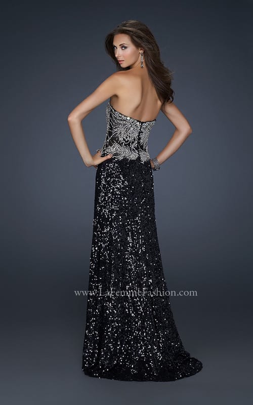 Picture of: Elegant Strapless Dress with Beads and a Sequin Skirt in Black, Style: 17669, Back Picture