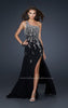 Picture of: One Shoulder Chiffon Gown with Intricate Back and Slit in Black, Style: 17706, Main Picture