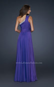 Picture of: One Pleated Shoulder Strap Dress with Beading in Purple, Style: 17718, Back Picture
