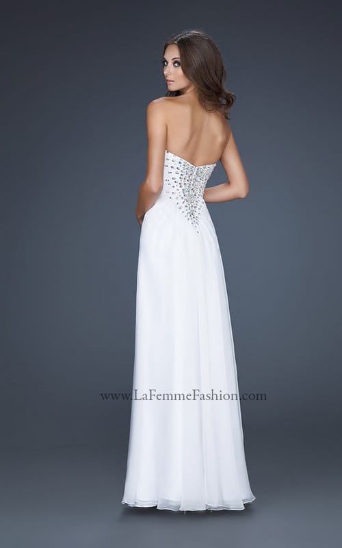 Picture of: Long Chiffon prom Dress with Beading and Pleated Detail in White, Style: 17767, Back Picture