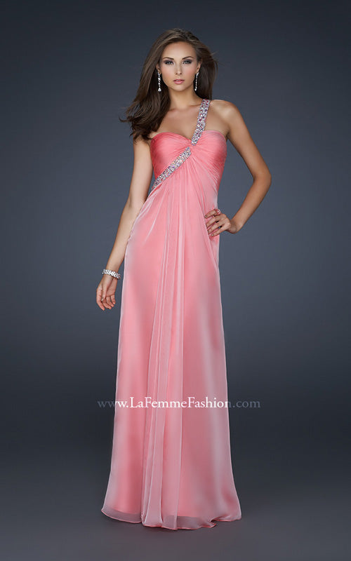 Picture of: Long Chiffon Gown with Embellished One Shoulder Strap in Pink, Style: 17803, Main Picture