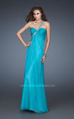 Picture of: Long Chiffon Gown with Embellished One Shoulder Strap in Blue, Style: 17803, Detail Picture 1
