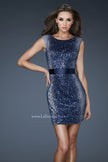 Picture of: Sequined and Beaded Cocktail Dress with Illusion Sides in Blue, Style: 17952, Main Picture