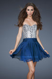 Picture of: Sexy Chiffon Cocktail Dress with Beaded Bust in Blue, Style: 17953, Main Picture