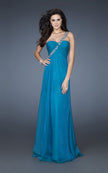 Picture of: Chiffon A-line Dress with Beaded One Shoulder Strap in Blue, Style: 17966, Main Picture