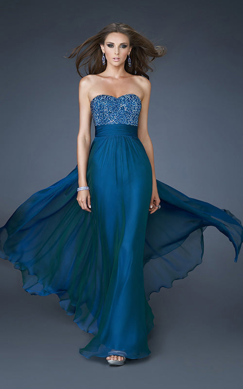Picture of: A-line Chiffon Dress with Beaded One Shoulder Strap in Blue, Style: 18066, Main Picture