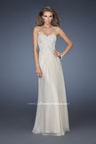 Picture of: Strapless Jeweled Prom Gown with Chiffon Overlay in Nude, Style: 18069, Main Picture