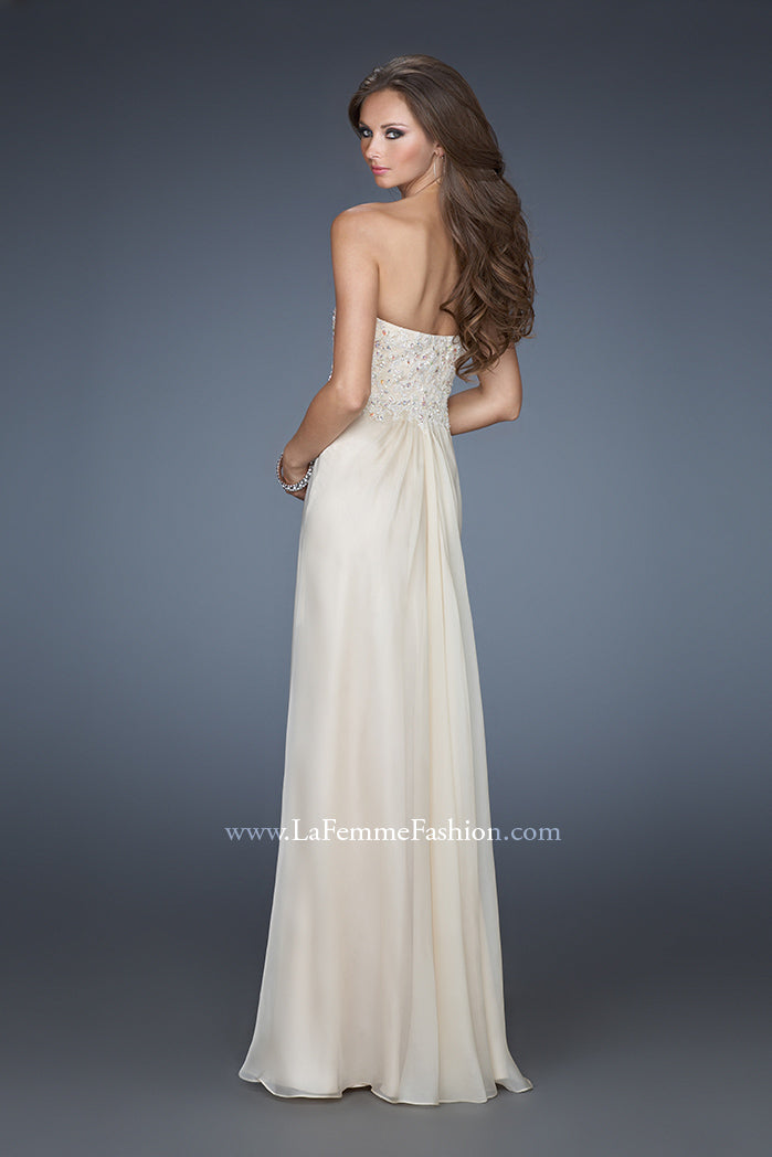 Picture of: Strapless Jeweled Prom Gown with Chiffon Overlay in Nude, Style: 18069, Back Picture