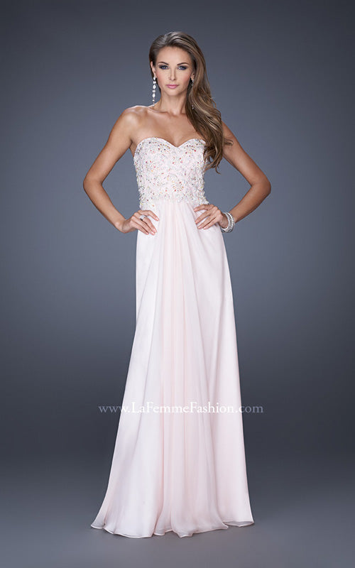 Picture of: Strapless Jeweled Prom Gown with Chiffon Overlay in Pink, Style: 18069, Detail Picture 1