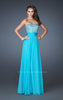 Picture of: Long Chiffon Dress with Beaded Bodice and Flowy Skirt in Blue, Style: 18121, Main Picture