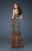 Picture of: Animal Inspired Strapless Gown with High Belted Waist in Print, Style: 18142, Back Picture