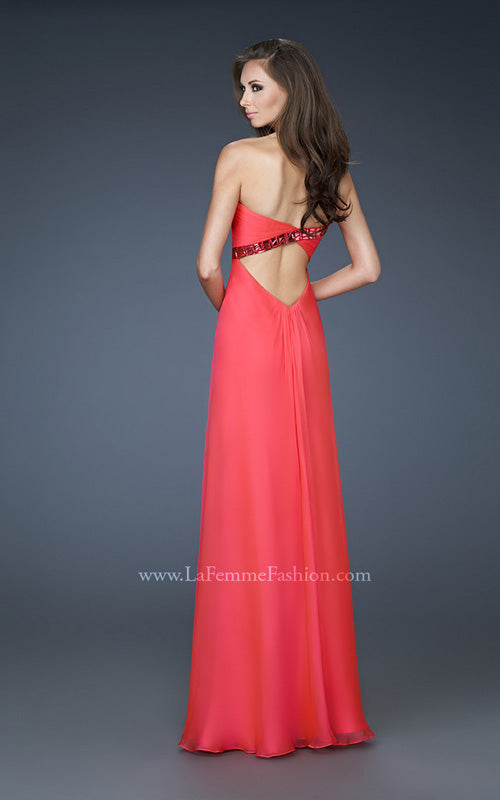 Picture of: Chiffon prom Gown with Gathered Bodice and Stones in Orange, Style: 18186, Back Picture