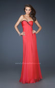 Picture of: Chiffon prom Gown with Gathered Bodice and Stones in Orange, Style: 18186, Detail Picture 1