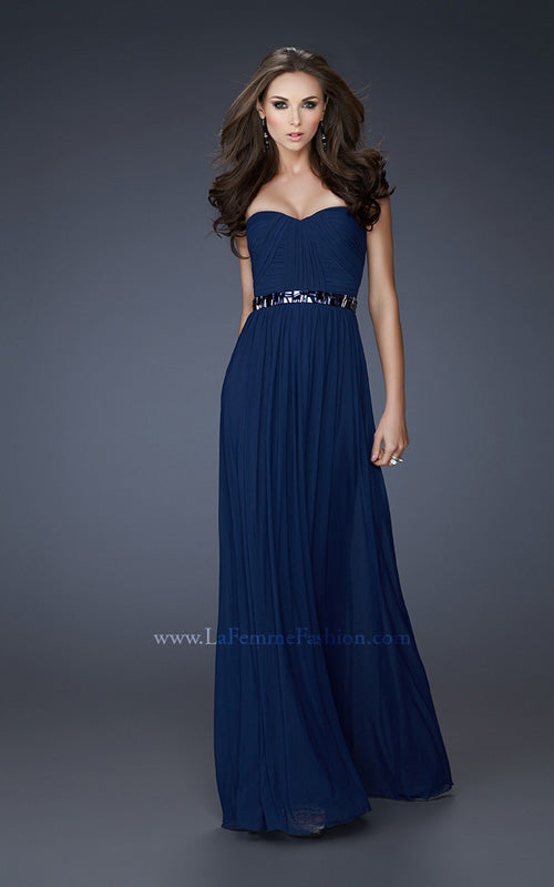 Picture of: Chic Net Prom Dress with Belted Empire Waist in Blue, Style: 18257, Detail Picture 1