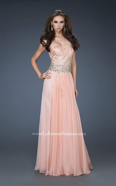 Picture of: Strapless Chiffon Gown with Beaded Bodice and Rhinestones in Orange, Style: 18273, Main Picture
