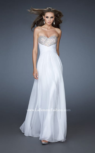 Picture of: Strapless Chiffon Gown with Fitted Empire Waist in White, Style: 18304, Main Picture