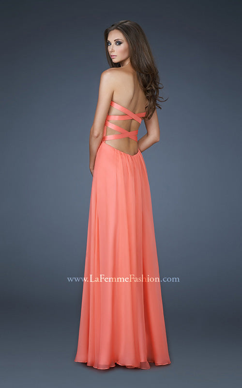 Picture of: Strapless Chiffon Gown with Fitted Empire Waist in Orange, Style: 18304, Back Picture