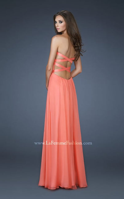 Picture of: Strapless Chiffon Gown with Fitted Empire Waist in Orange, Style: 18304, Back Picture