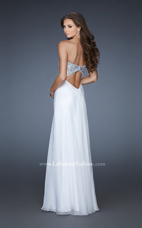Picture of: Sequined Bodice Prom Dress with Cut Out Back in White, Style: 18313, Back Picture
