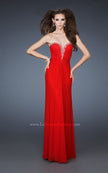Picture of: Pleated Net Prom Gown with Rhinestone Bodice in Red, Style: 18331, Detail Picture 1