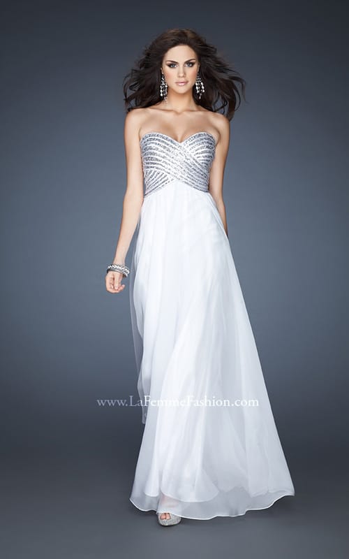 Picture of: Embellished Long Prom Dress with Sequined Bodice in White, Style: 18342, Detail Picture 3
