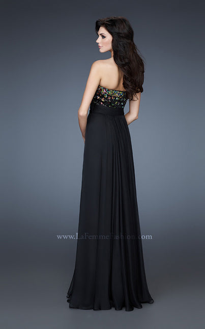 Picture of: Elegant Chiffon Prom Dress with Sequined Bodice and Belt in Black, Style: 18354, Back Picture