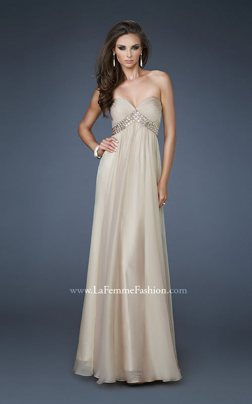 Picture of: A-line Chiffon Gown with Pleated Bodice and Empire Waist in Nude, Style: 18401, Detail Picture 3