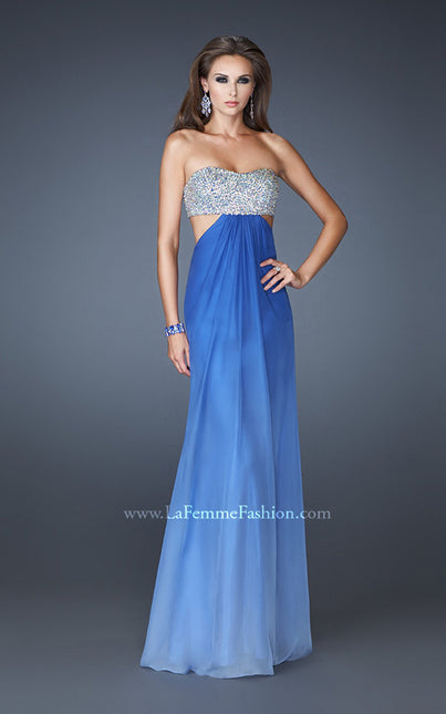 Picture of: Strapless Chiffon Dress with Beaded Bodice and Cut Outs in Blue, Style: 18429, Main Picture