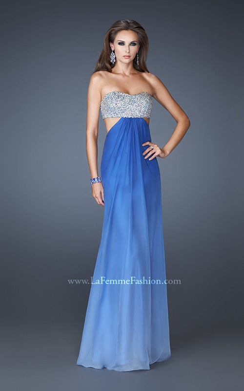 Picture of: Strapless Chiffon Dress with Beaded Bodice and Cut Outs in Blue, Style: 18429, Main Picture
