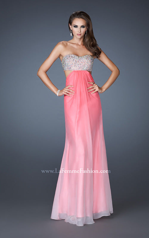 Picture of: Strapless Chiffon Dress with Beaded Bodice and Cut Outs in Pink, Style: 18429, Detail Picture 3