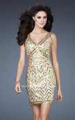 Picture of: Sequin and Beaded Cocktail Dress with V Neck Front and Back in Gold, Style: 18430, Main Picture
