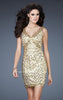 Picture of: Sequin and Beaded Cocktail Dress with V Neck Front and Back in Gold, Style: 18430, Main Picture