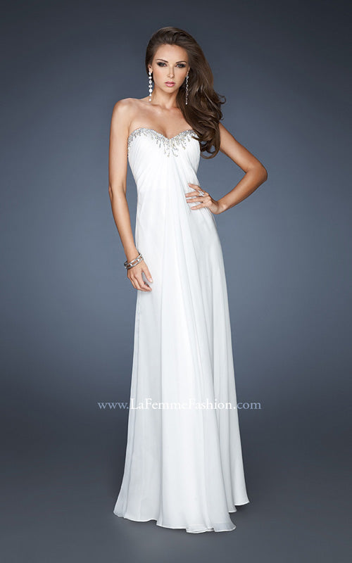 Picture of: Long A-line Prom Dress with Gathers and Stone Detail in White, Style: 18435, Main Picture