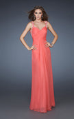 Picture of: A-line Beaded One Shoulder Dress with Ruching in Orange, Style: 18438, Back Picture