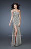 Picture of: Glam Sequined Gown with High Front Slit and Gathers in Silver, Style: 18443, Main Picture