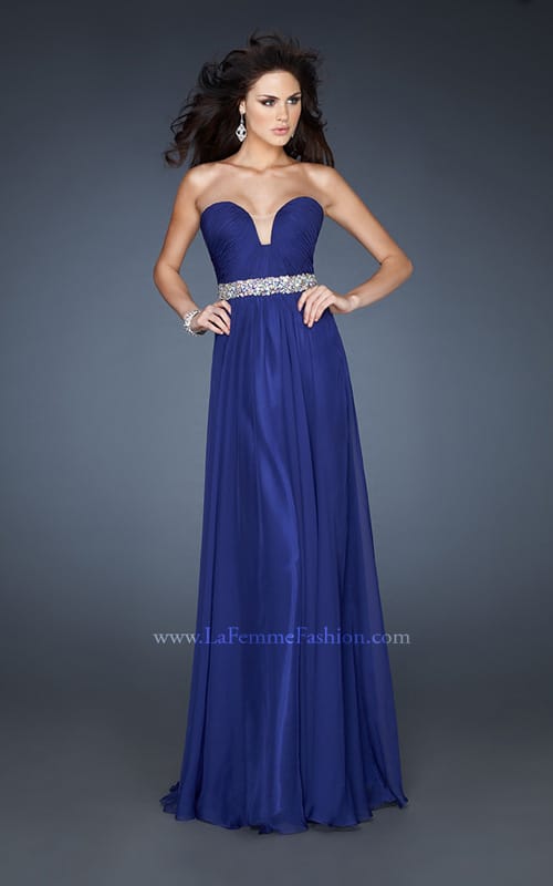 Picture of: Pleated Bodice Long A-line Prom Dress with Rhinestones in Blue, Style: 18457, Main Picture