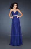 Picture of: Pleated Bodice Long A-line Prom Dress with Rhinestones in Blue, Style: 18457, Main Picture